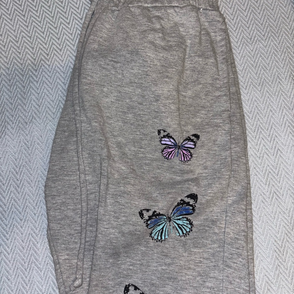 Gray Butterfly Embroidered Sweats